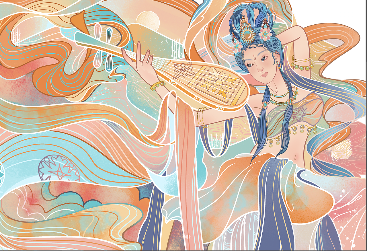 敦煌飞天（图ZMjU5NzkzMDcy） - 创作习作 - 站酷设计师木易插画设计原创素材 - 站酷ZCOOL