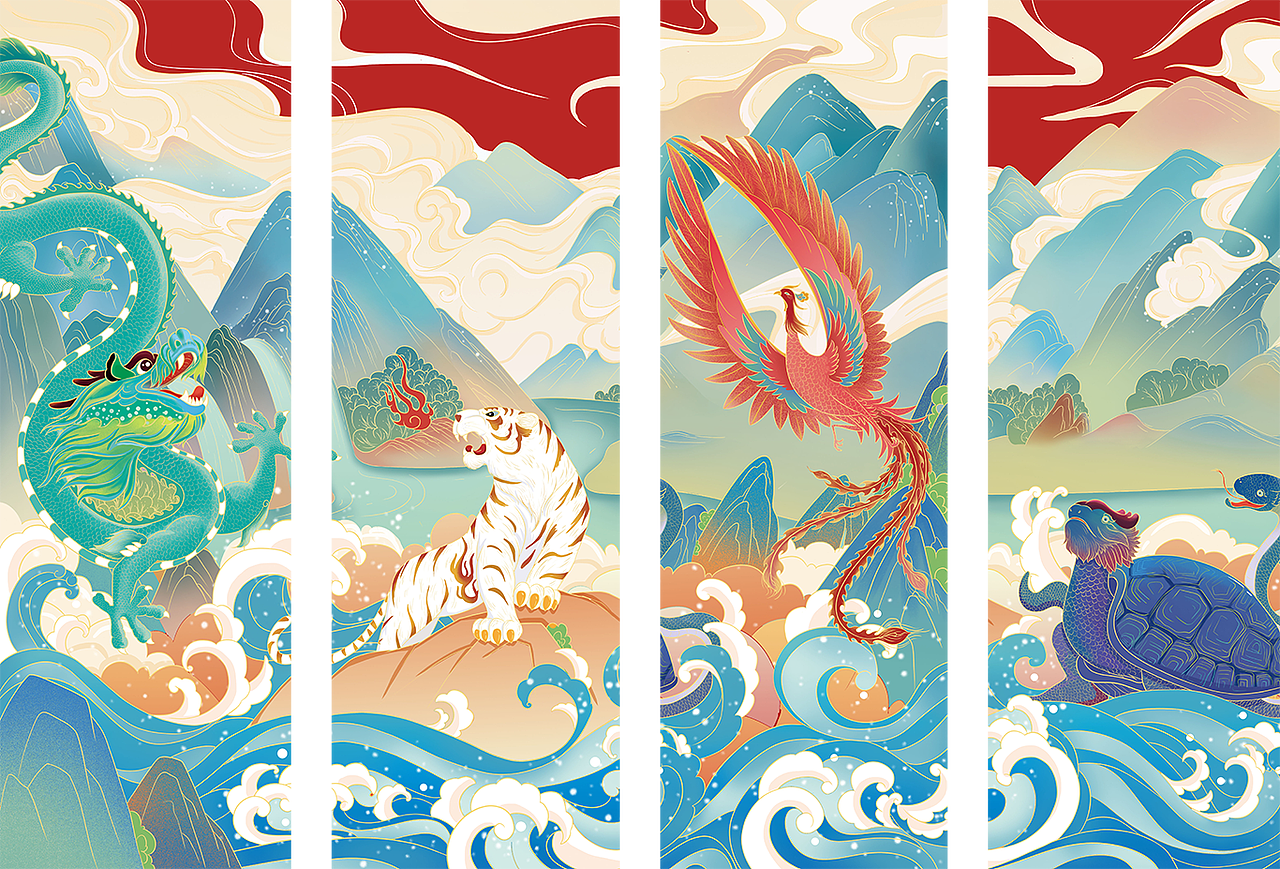 四神兽插画包装