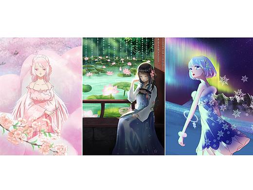 原创四季系列插画之 花灵 乘凉 极光