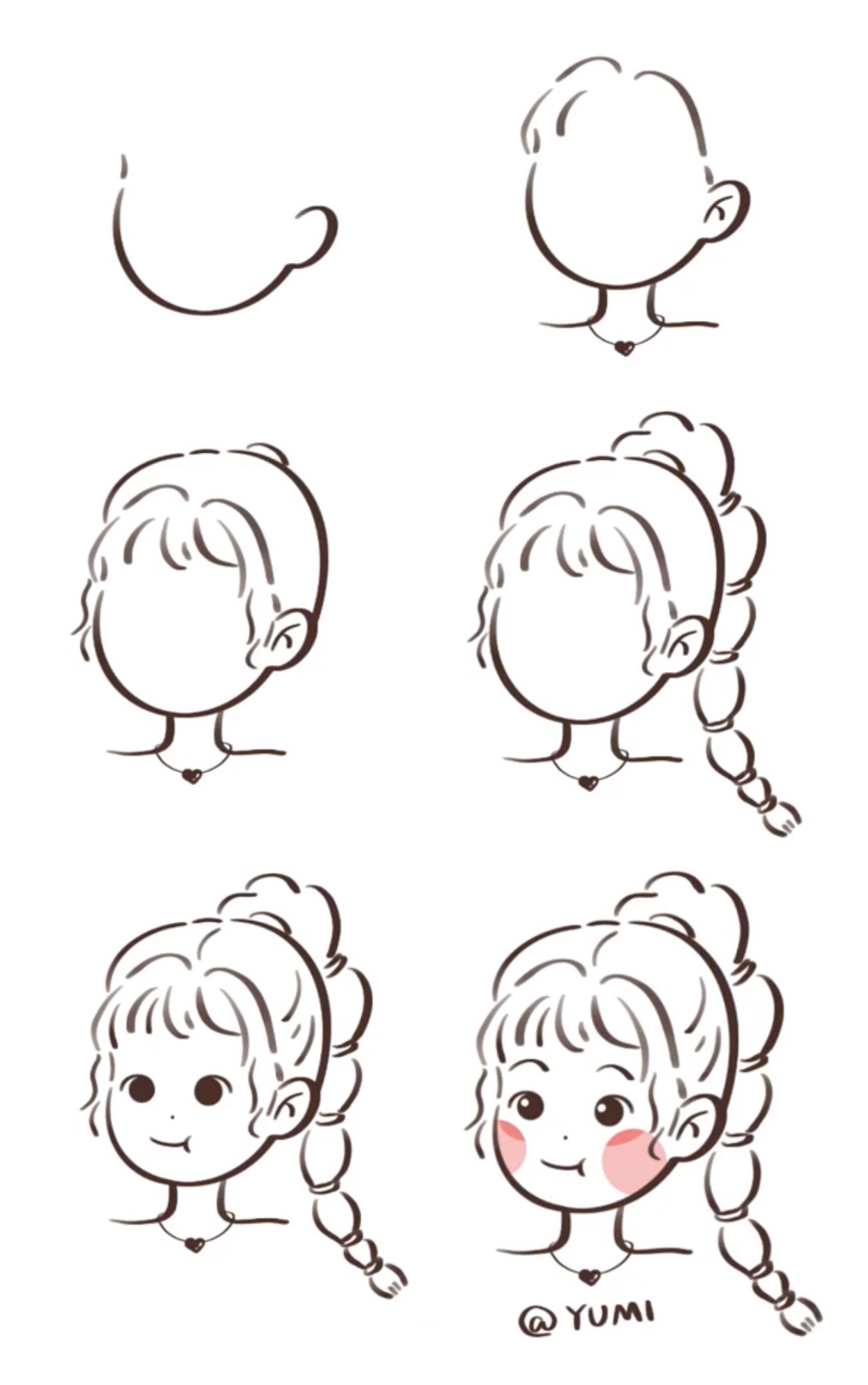 少女风人物头像订制 简笔画教程 可爱少女头像插画