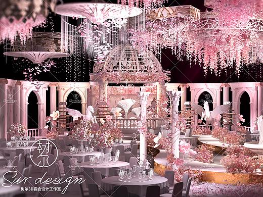 SurDesign粉色系婚礼宴会3D效果图