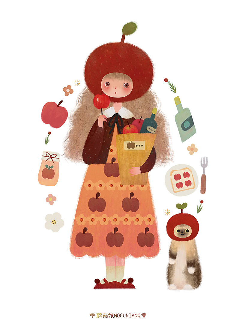 苹果小厨娘和她的小客人们系列（图ZMjQ3MTg4NzQ4） - 创作习作 - 站酷设计师蘑菇娘Jenda原创素材 - 站酷ZCOOL