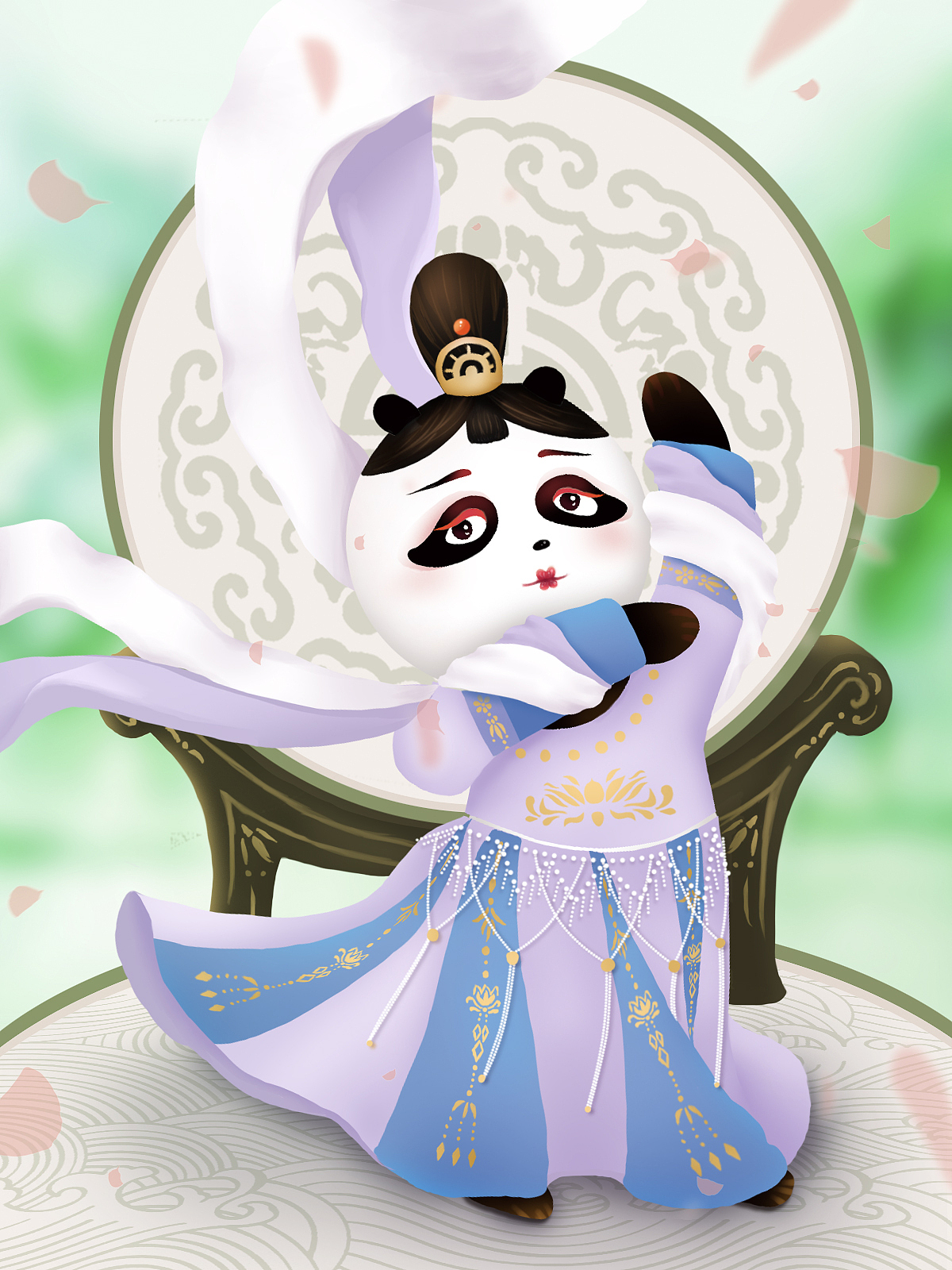 穿着汉服跳舞的胖胖熊猫