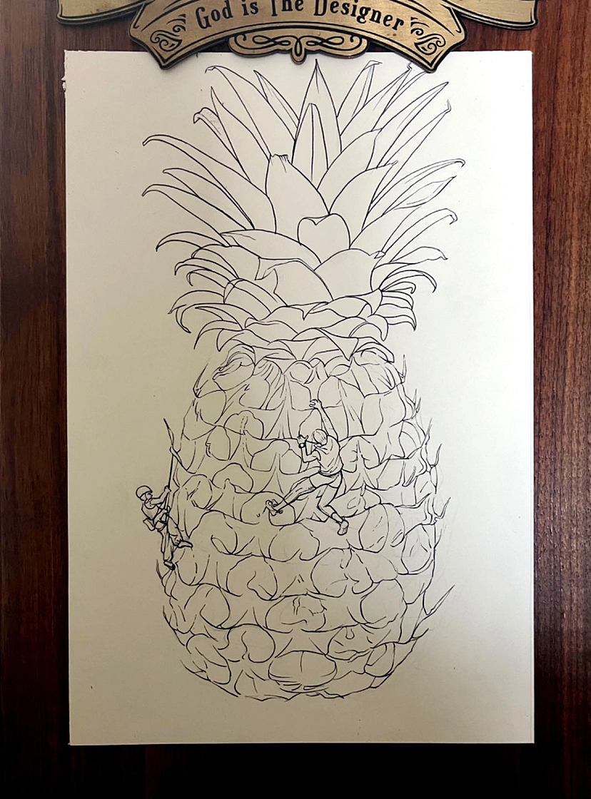 钢笔点绘——菠萝联想