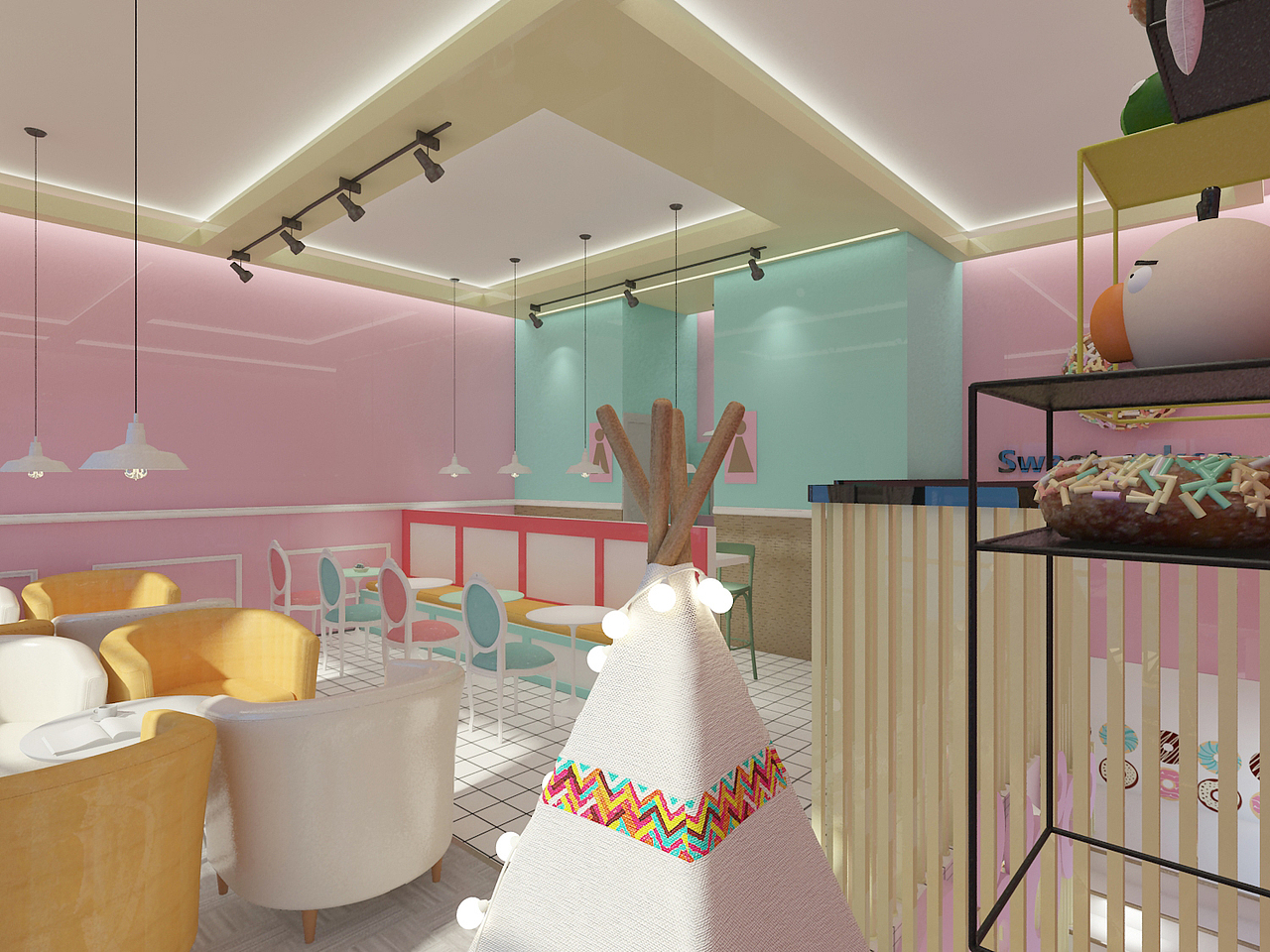 Sweet cakes基于vi的空间设计（7m*7m*7m）（图ZODMxNjE5NjQ=） - 建筑/空间 - 站酷设计师吴连影原创素材 - 站酷ZCOOL