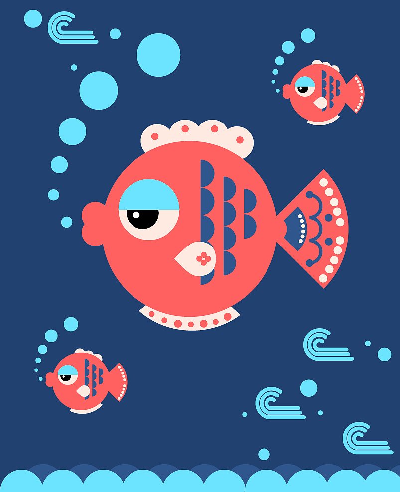 原创作品:扁平矢量插画 年年有余