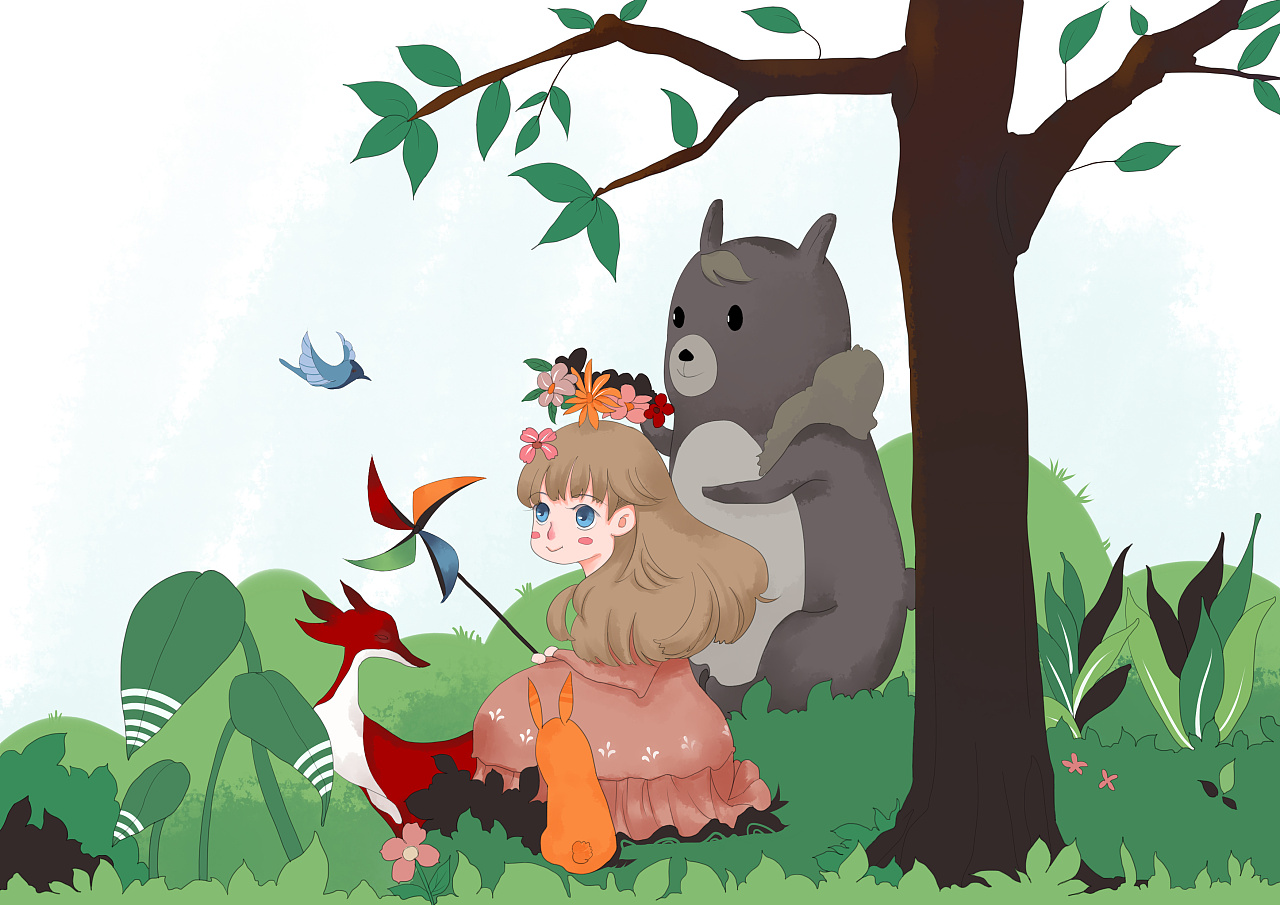 女孩与森林朋友们