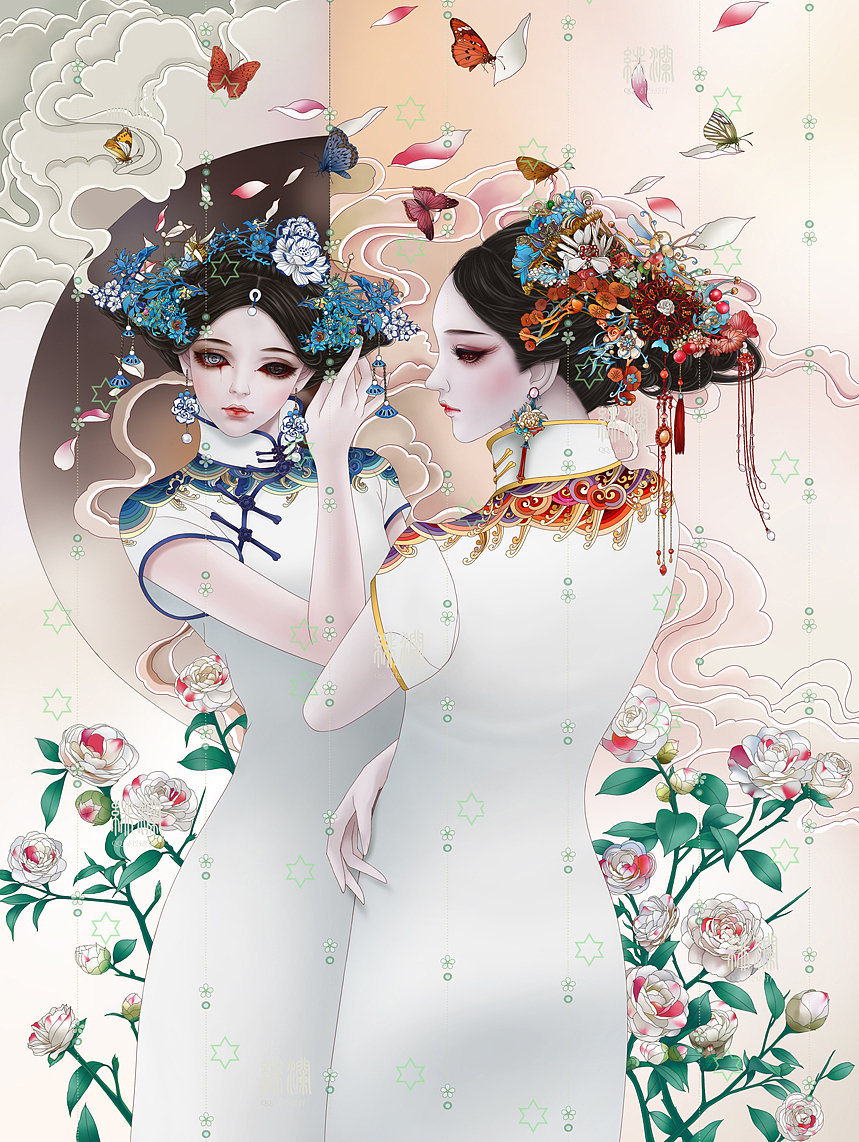 【并蒂双生。阿茶】（图ZMTEyNDQwMjIw） - 商业插画 - 站酷设计师插画师绯澜原创素材 - 站酷ZCOOL