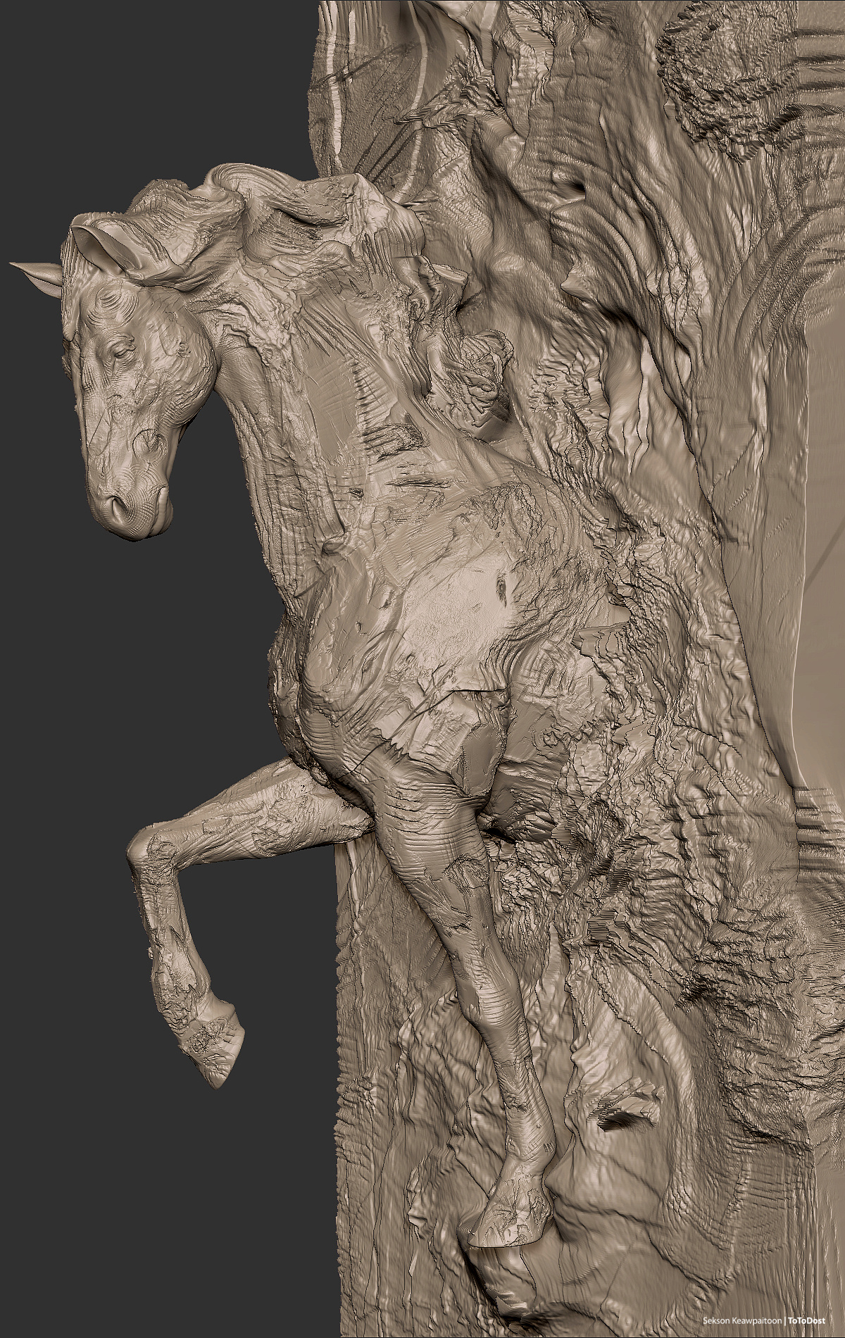 雕塑造型-zbrush 骏马出墙