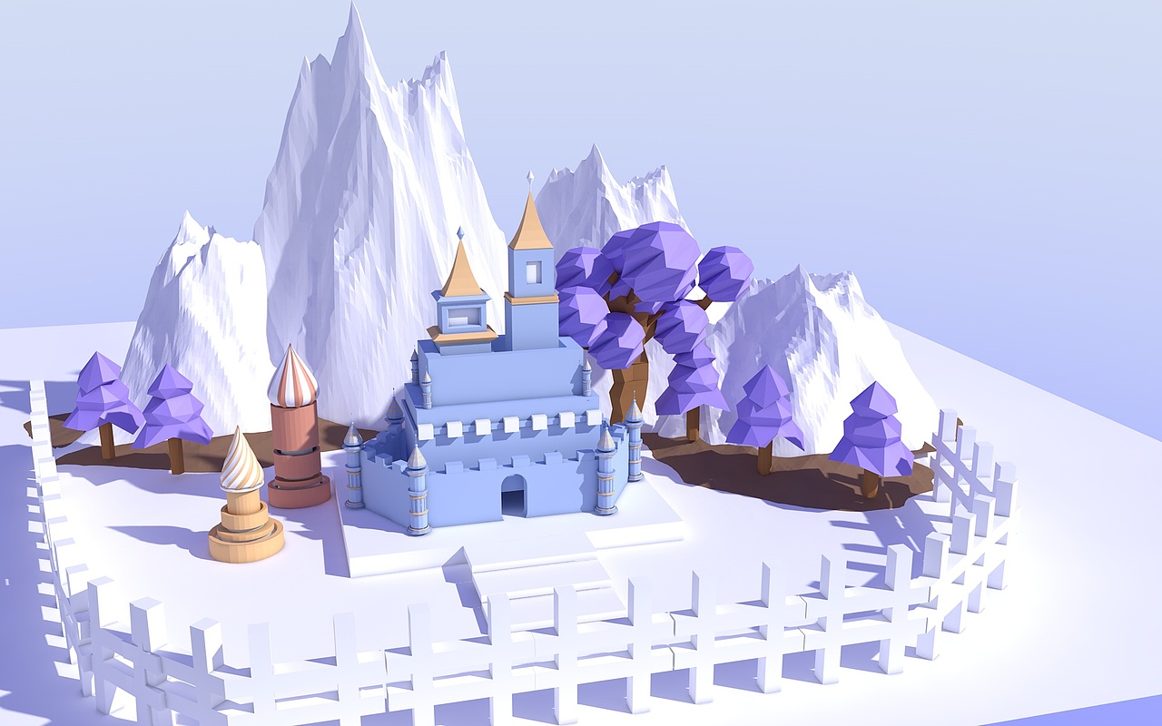 C4D低多边形-冰雪城堡