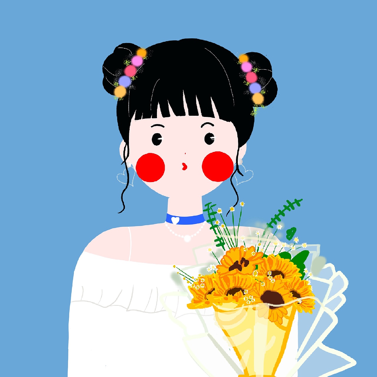 原创插画头像｜丸子头小姐姐