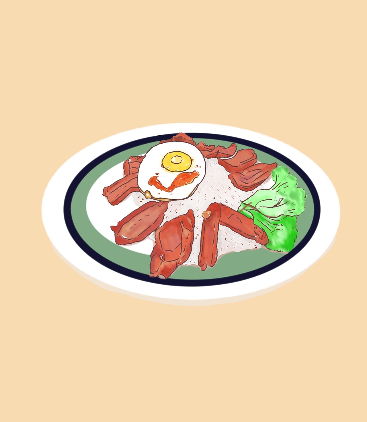 procreate |茶餐厅 双蛋双餐肉 浇汁叉烧饭