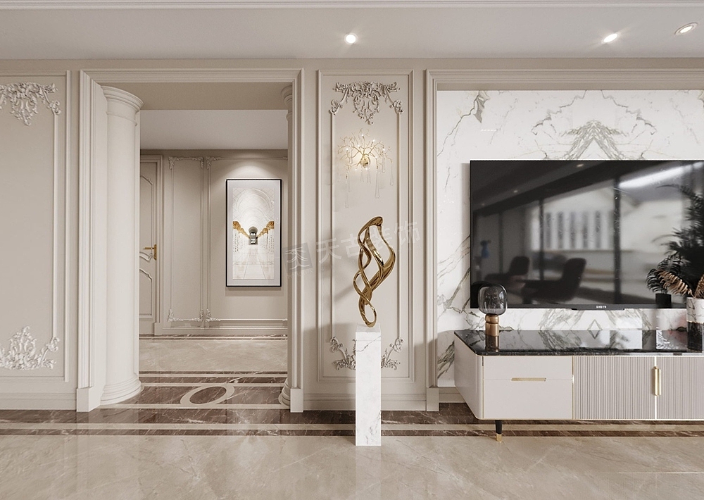 香港置地壹号半岛装修,现代简约风格大平层,法式轻奢