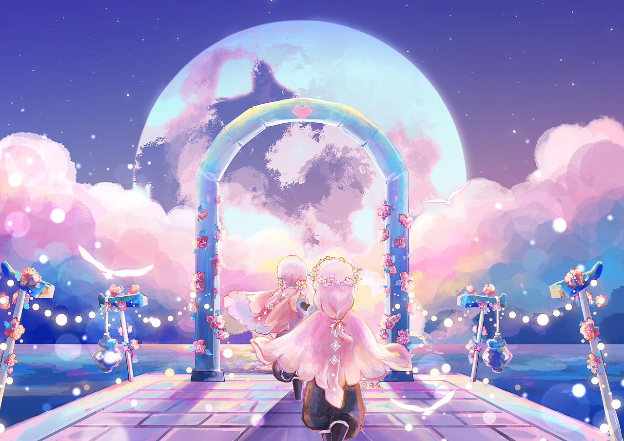 光遇插画｜和月亮出逃（图ZMzM0MDEyMjM2） - 商业插画 - 站酷设计师一个海蓝原创素材 - 站酷ZCOOL