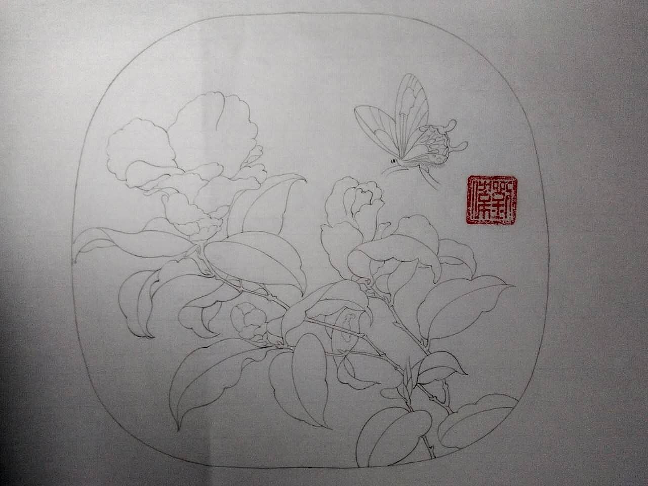 临《山茶蝴蝶图》