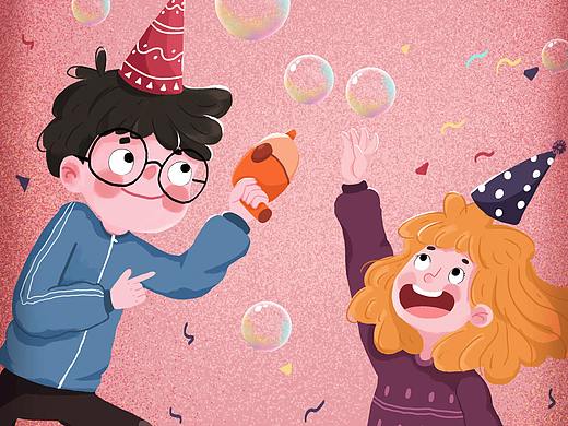 一起吹泡泡吧 儿童插画