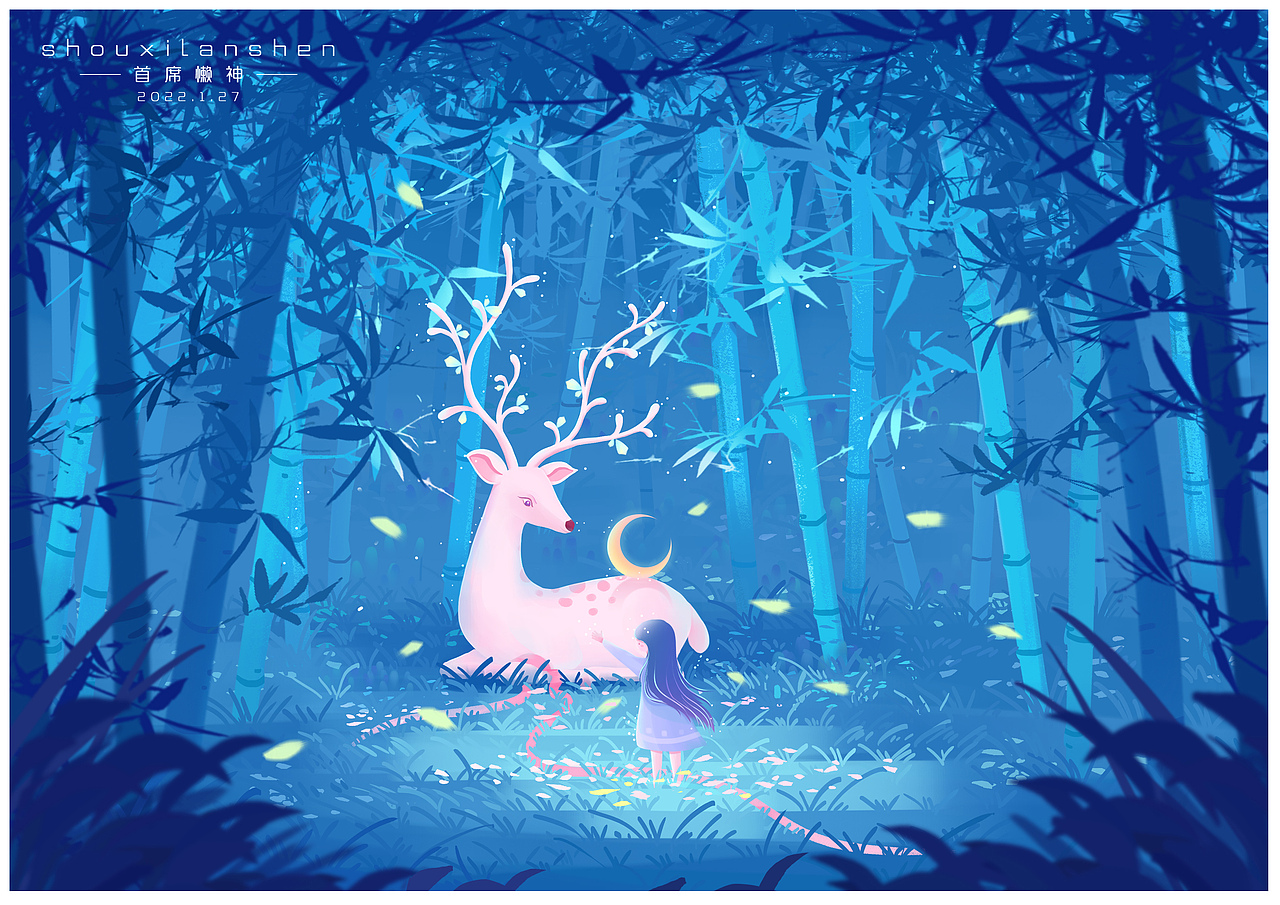 鹿与月亮的相遇（图ZMjg3NDk3MjM2） - 商业插画 - 站酷设计师首席懒神原创素材 - 站酷ZCOOL