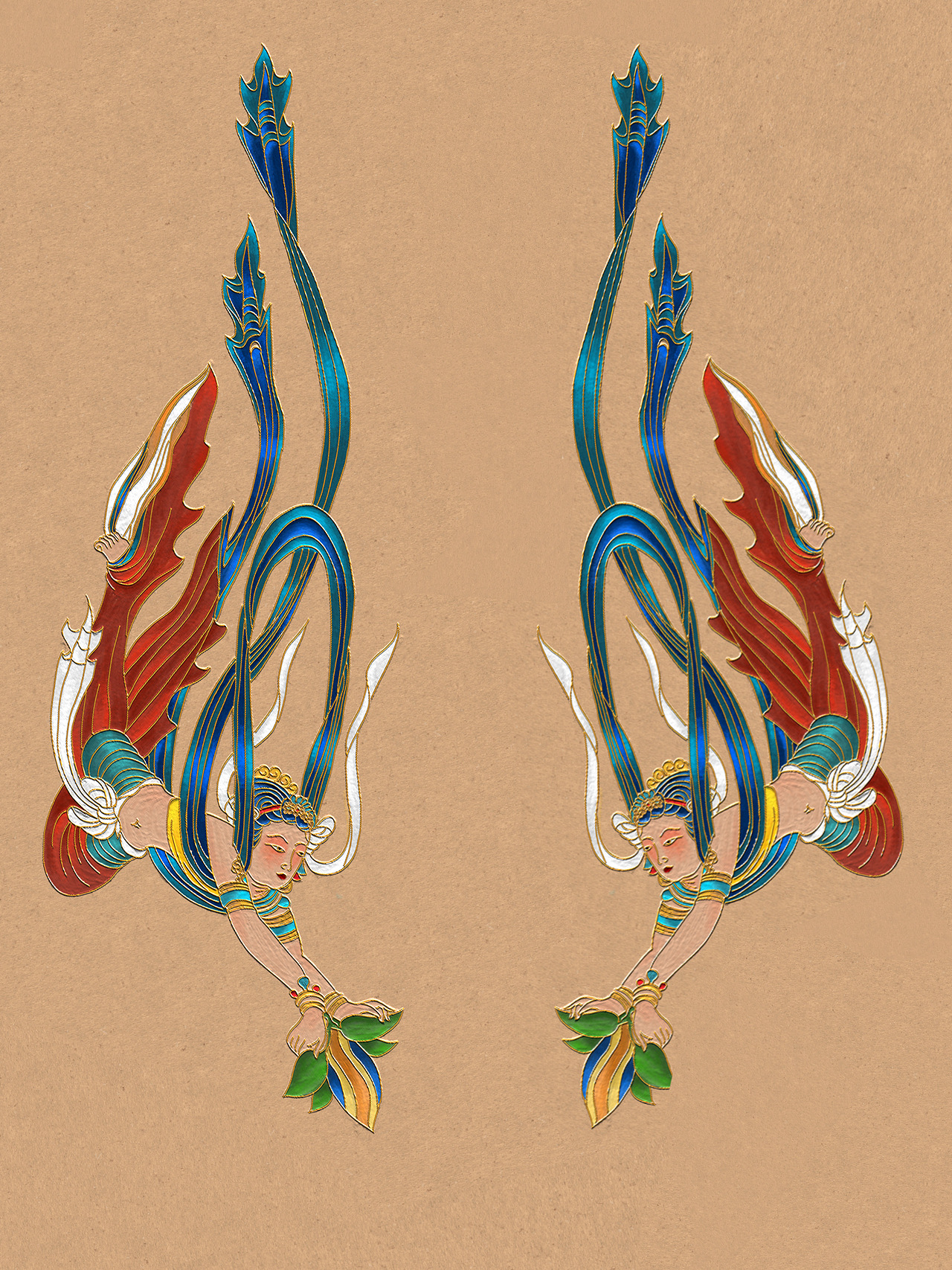敦煌飞天图掐丝珐琅插画文创产品设计