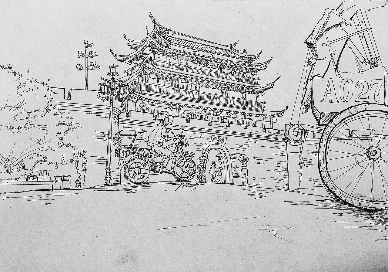 这张是针管笔画的7原创作品纯艺术绘画速写建筑潮州广济楼册子排版57