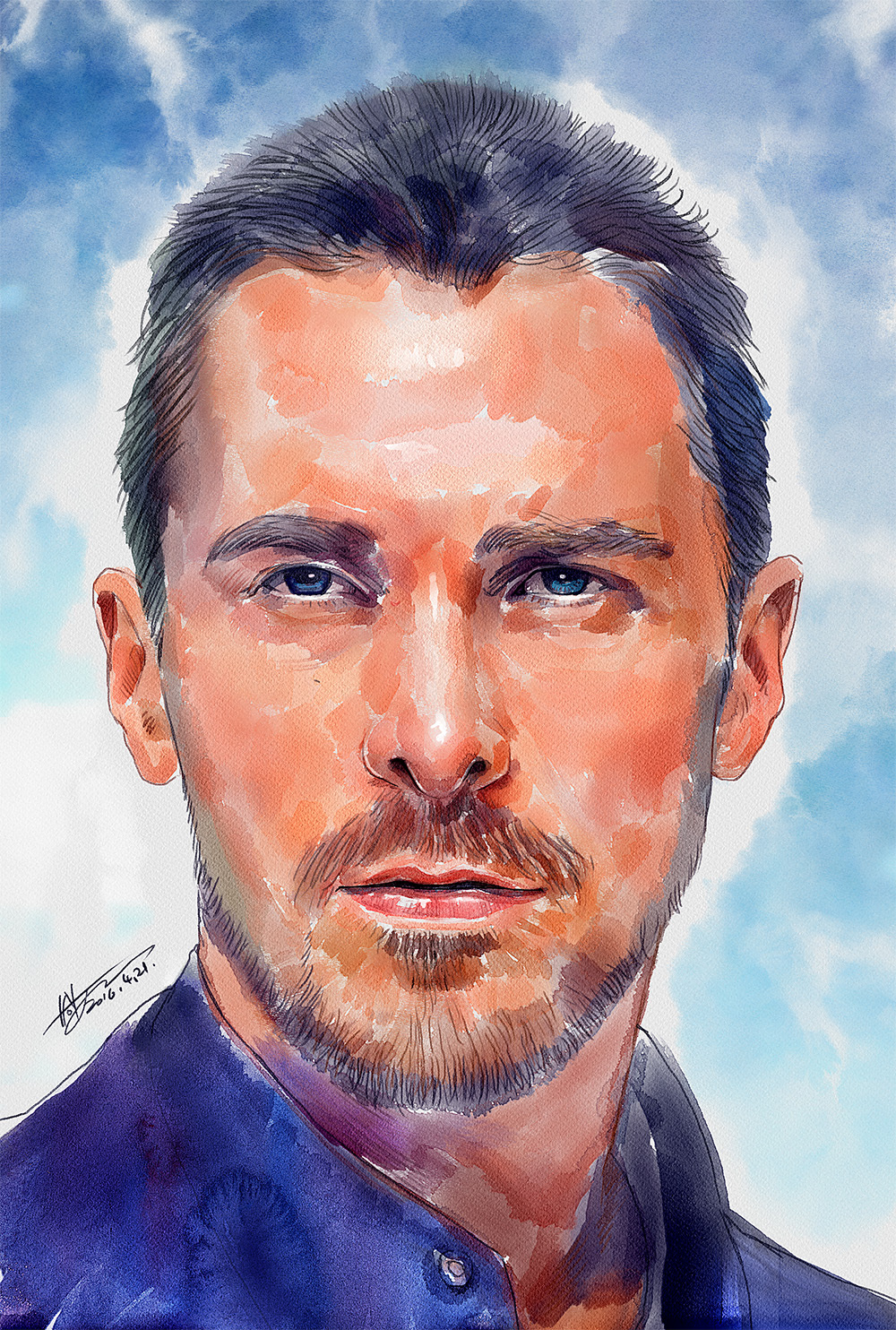 男神贝尔的水彩肖像