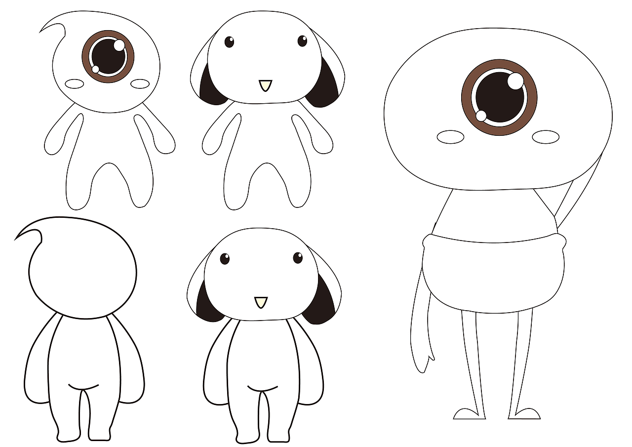 卡通黑白简单身体构造