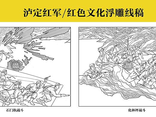 红色文化浮雕线稿