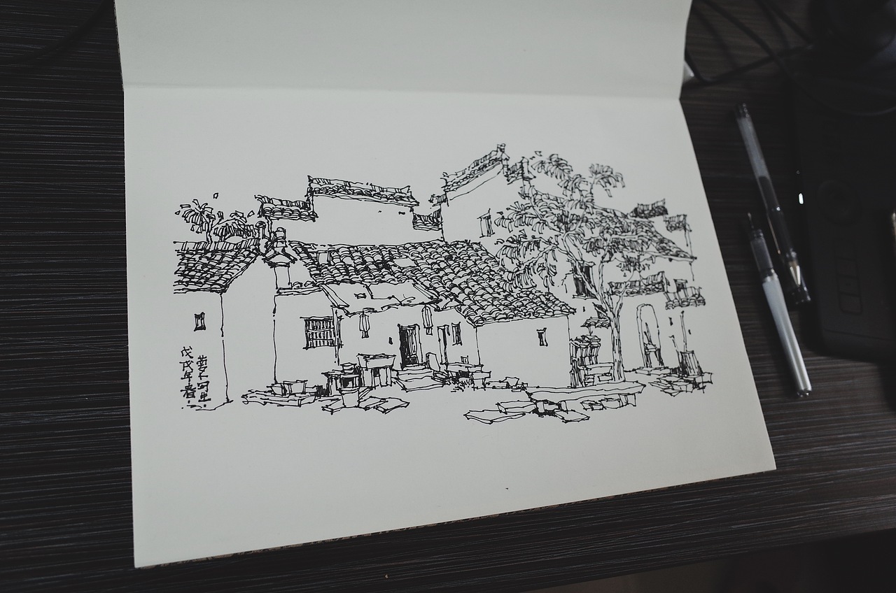 徽州古建筑钢笔速写