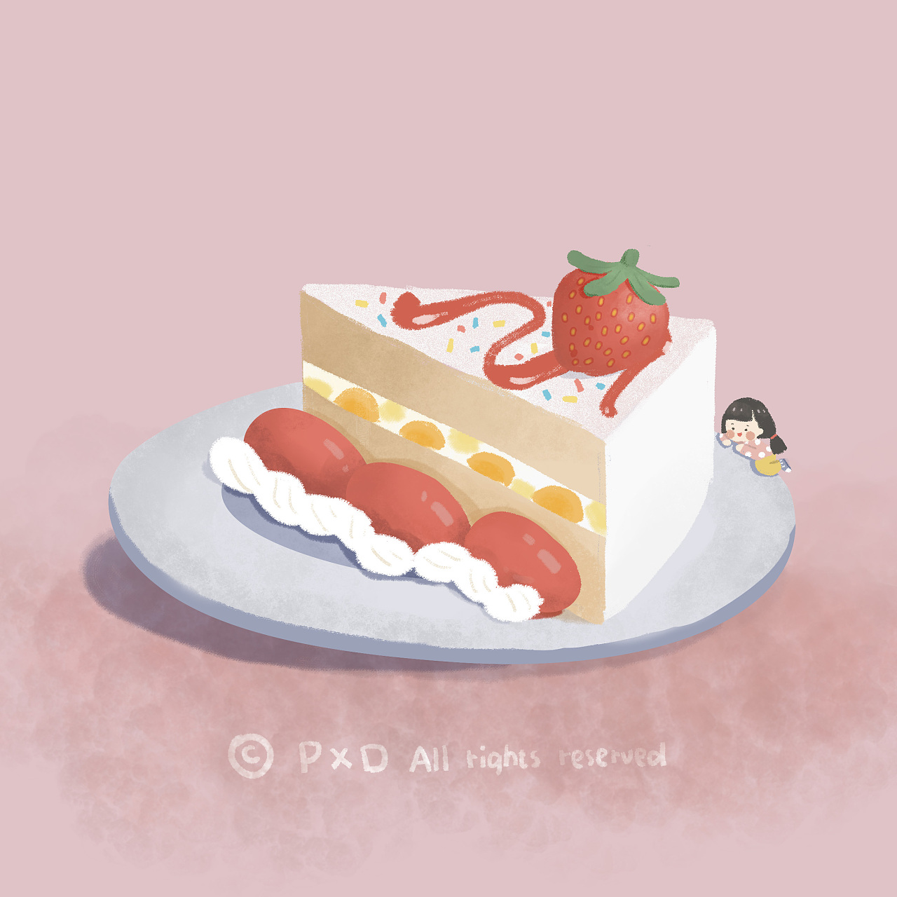 草莓蛋糕|插画|商业插画|Ally010 - 原创作品 - 站酷 (ZCOOL)