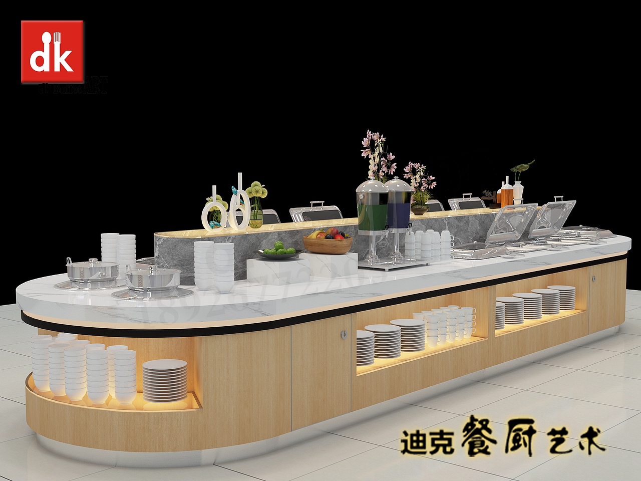 酒店自助餐厅取餐台 布菲装饰品 自助餐台设计效果图