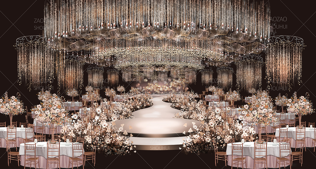 香槟色婚礼手绘效果图