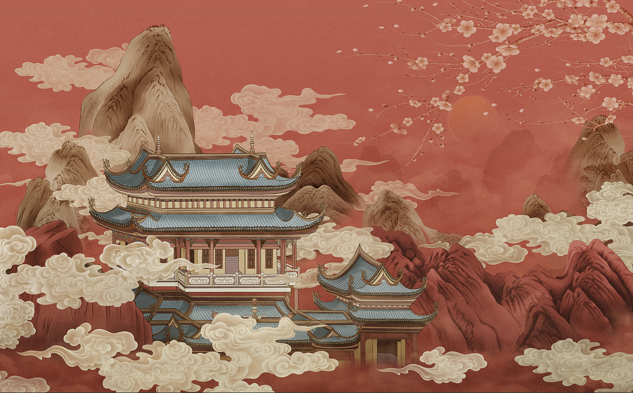 国风墙纸插画