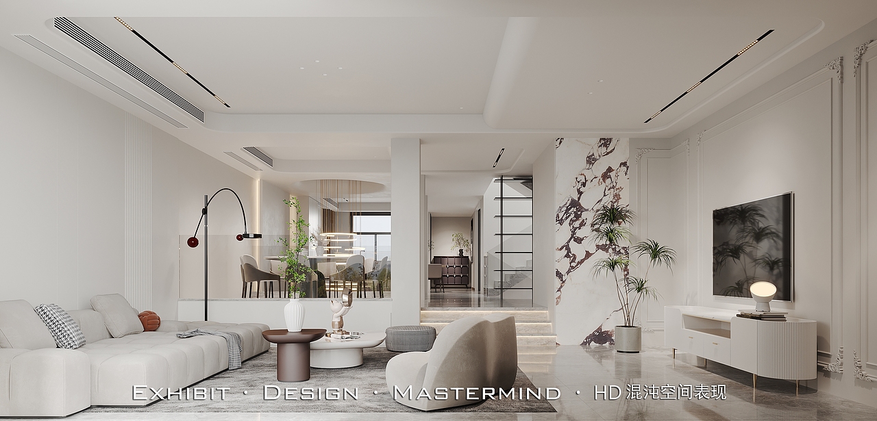 混沌空间表现 X 现代极简风 别墅客餐厅（图ZMzM2MTQ0ODQw） - 家装设计 - 站酷设计师混沌空间写实表现原创素材 - 站酷ZCOOL