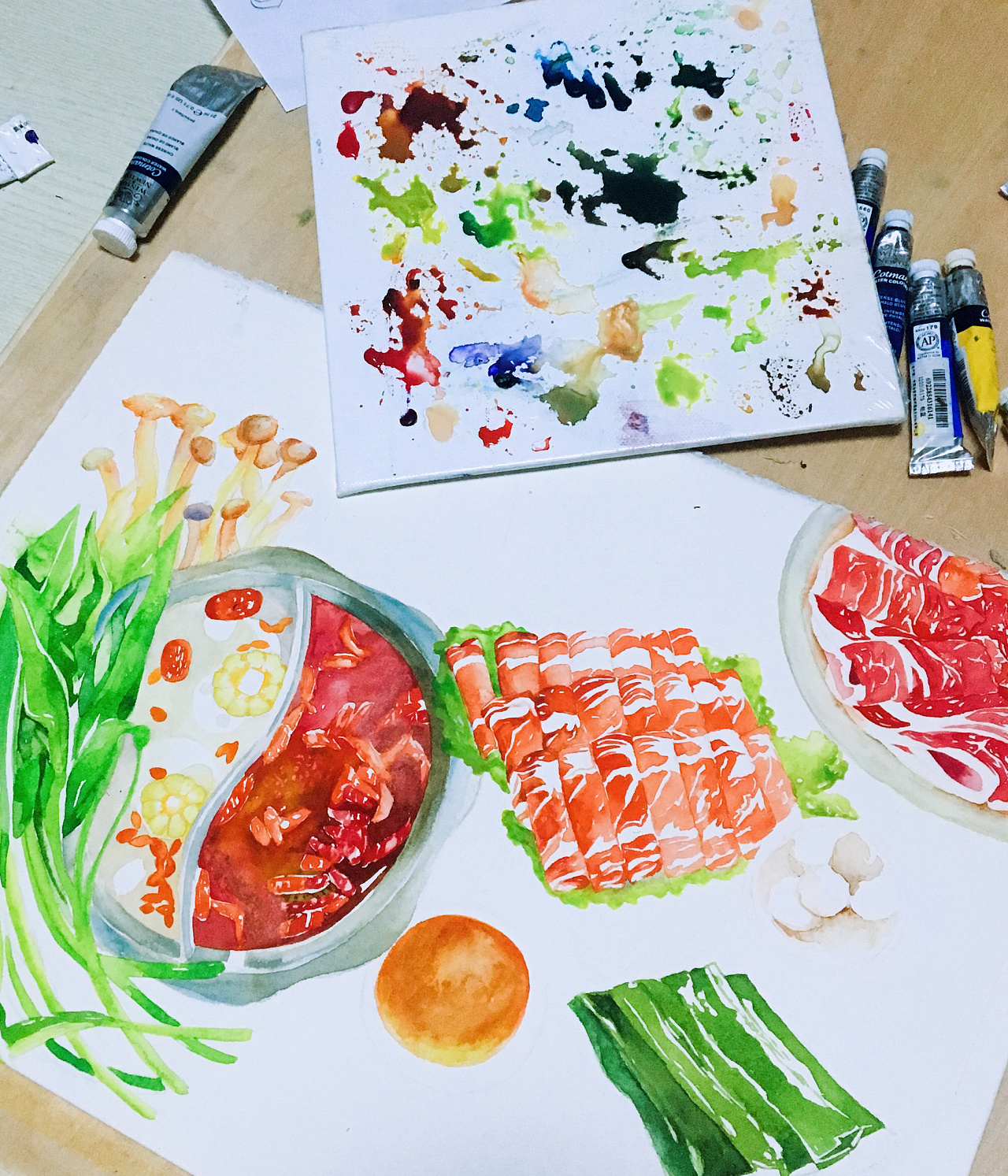 水彩 原创 火锅