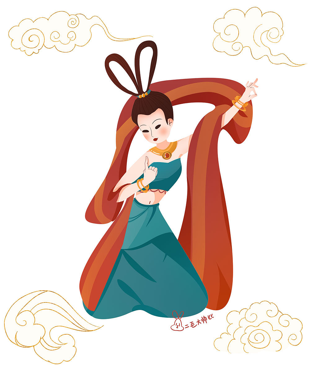 敦煌飛天（圖ZMjcwMjM3NDI4） - 藝術(shù)插畫(huà) - 站酷設(shè)計(jì)師二毛大帥比原創(chuàng)素材 - 站酷ZCOOL