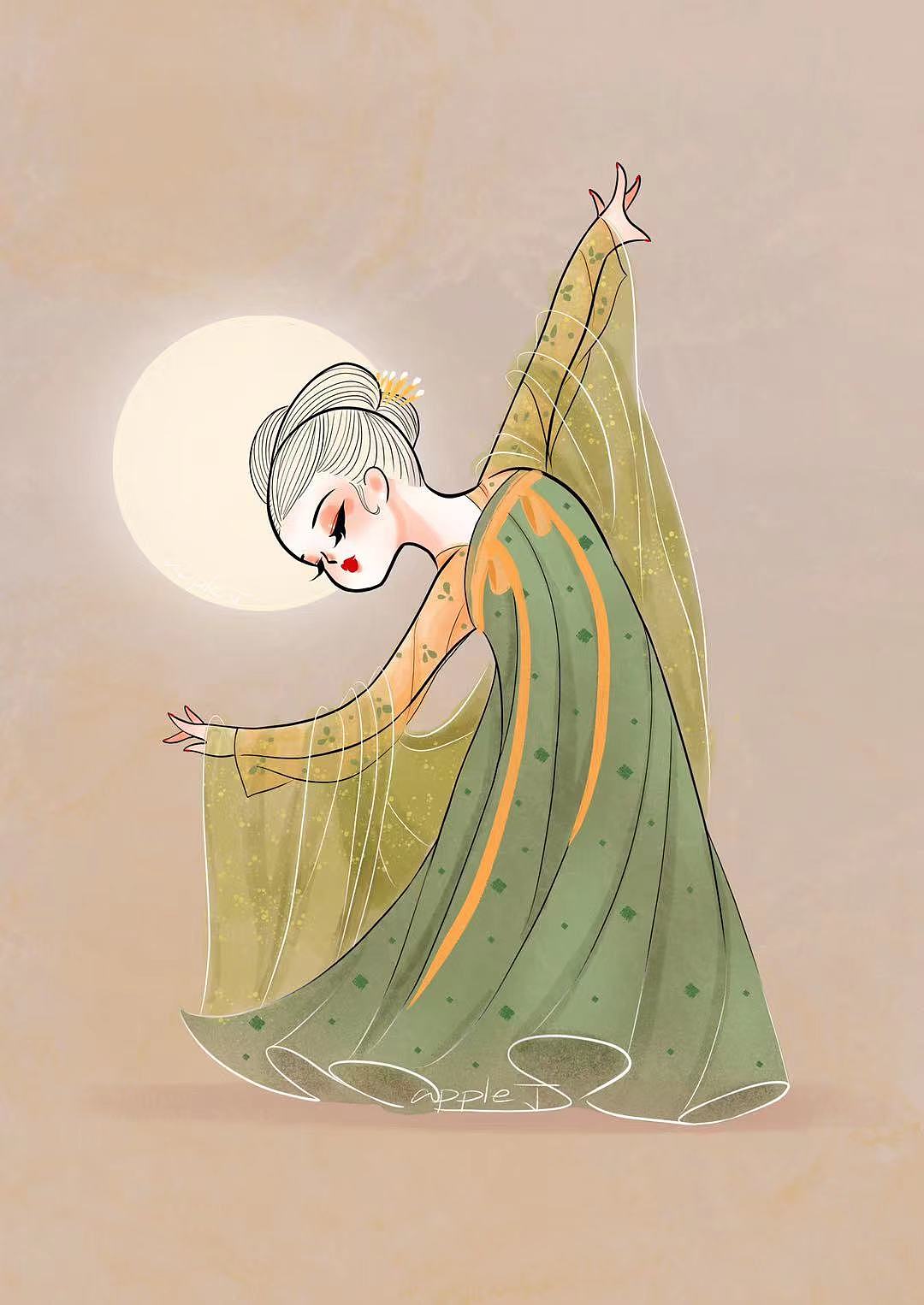 apple丁原创插画中秋节汉服中国舞