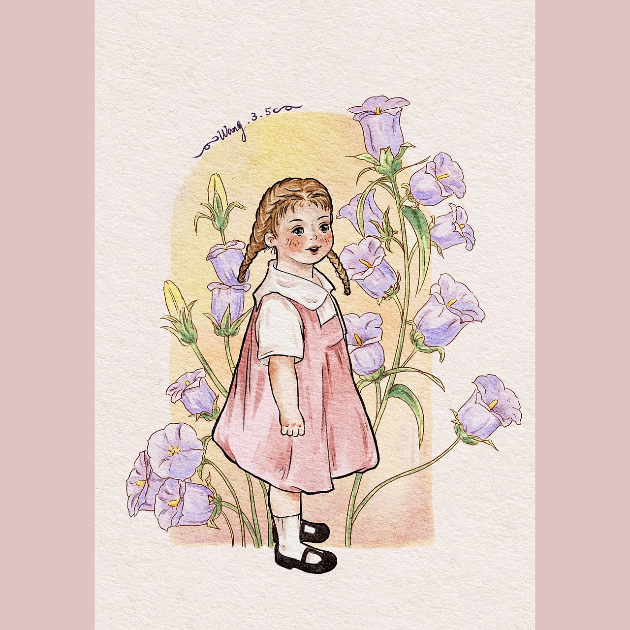 复古插画 小女孩与花（图ZMjkxNDk2MTg4） - 创作习作 - 站酷设计师super程sir原创素材 - 站酷ZCOOL
