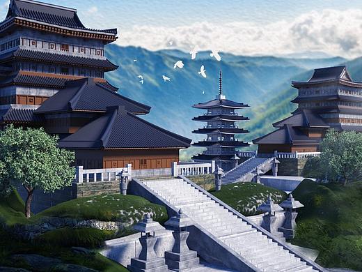 C4D+OC+PS合成古建筑场景