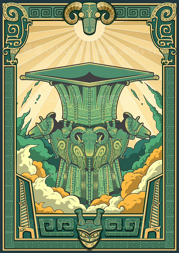 文物插画—四羊方尊（图ZMzI4ODI3OTA0） - 商业插画 - 站酷设计师JIANG鲸壹原创素材 - 站酷ZCOOL