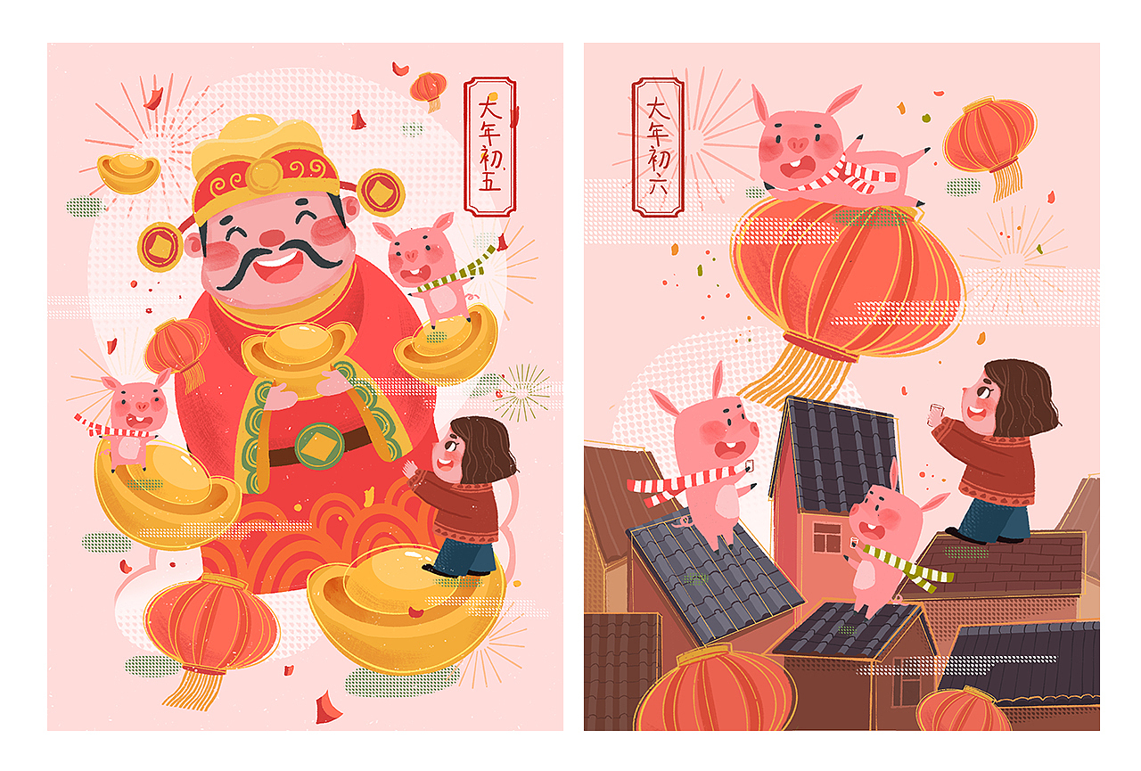 2019年新年年俗系列插画（图ZMTQxNzc5NDc2） - 商业插画 - 站酷设计师九片雪原创素材 - 站酷ZCOOL