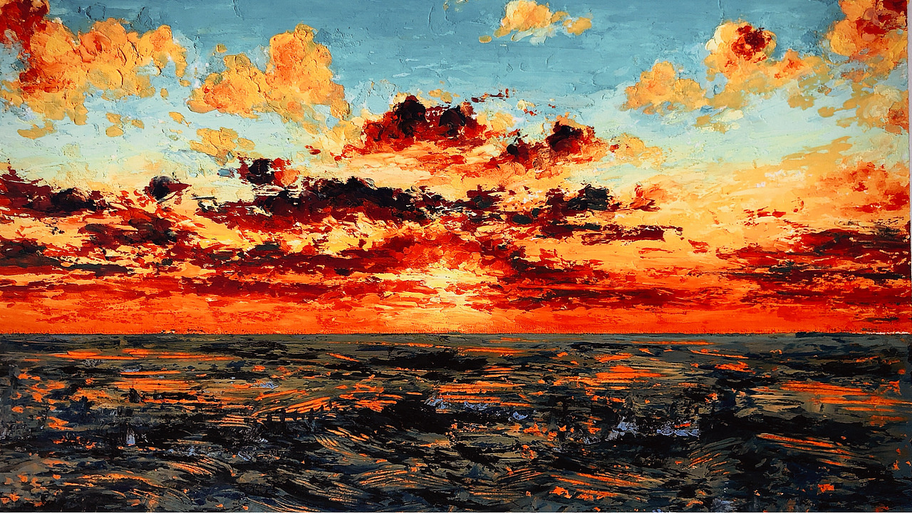 油画棒/落日与海