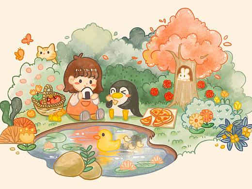 森林插画 下午茶 水彩（个人主页-ZNTAzNzcwODQ=） - 创作习作 - 站酷设计师夭夭桃Spring原创素材 - 站酷ZCOOL