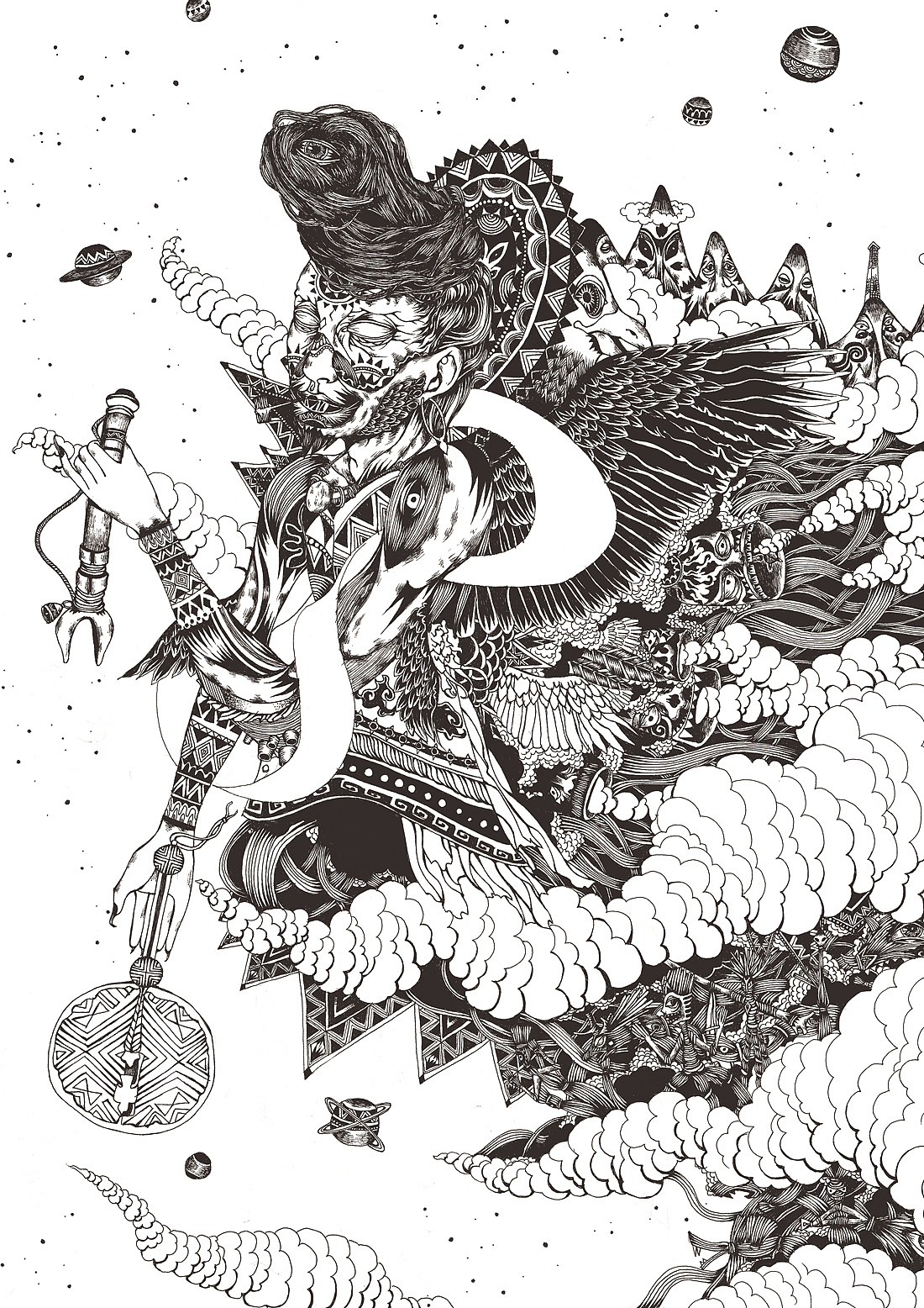 彝族《毕摩》:以毕摩文化为原型的创作,彝族毕摩扎草鬼,颂祷经文,以