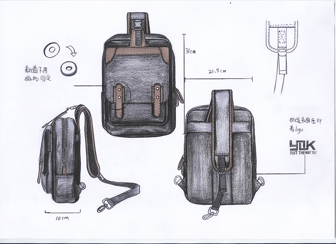 双肩包胸包手绘图