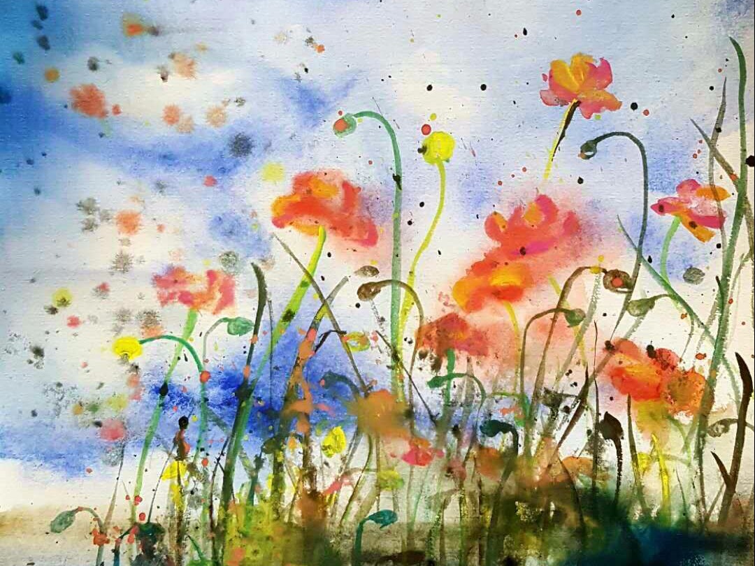  水彩《罂粟花开》作者:果酱女王-俞果_画家俞果-站酷ZCOOL