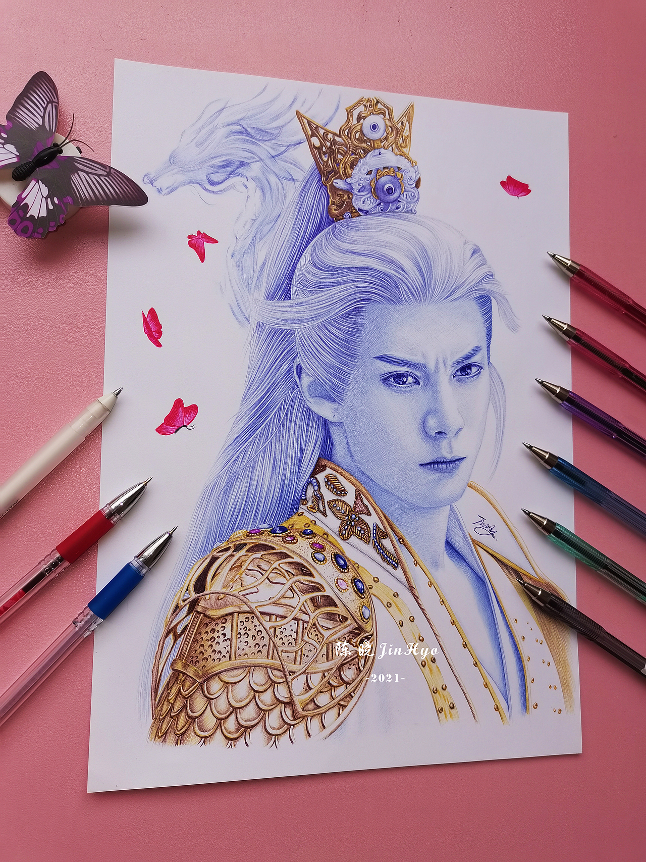 圆珠笔手绘《遇龙》王鹤棣