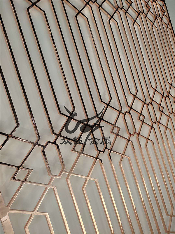 酒店客厅金属花格镂空屏风 玫瑰金玄关众钰定做