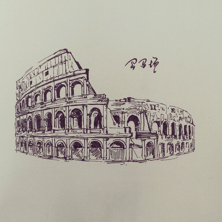 著名建筑黑白手绘