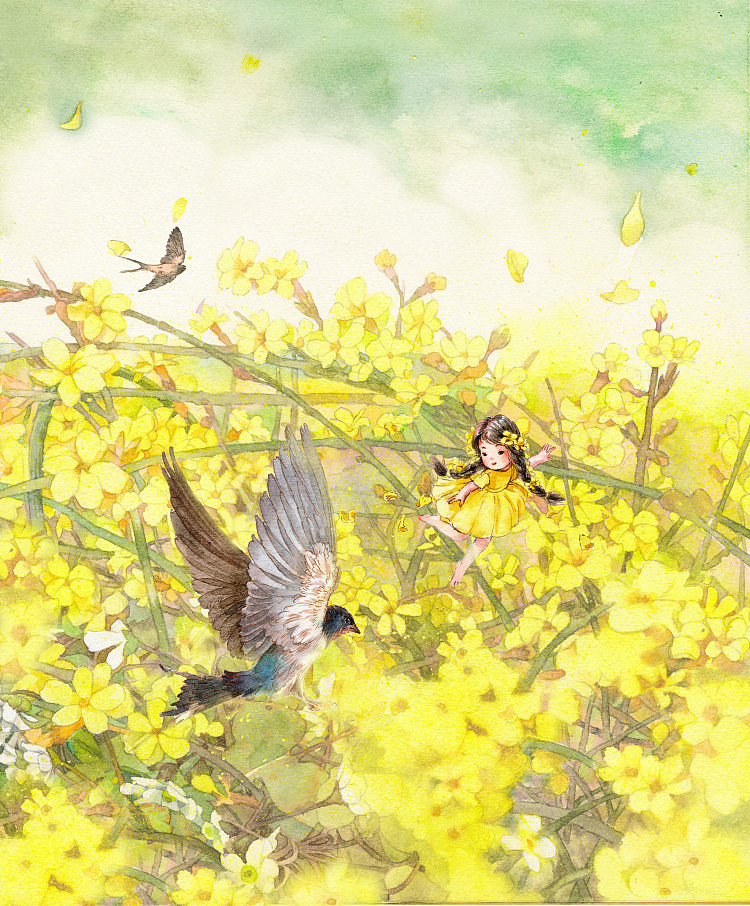 迎春花开了|插画|绘本|1979水印_原创作品-站酷zcool