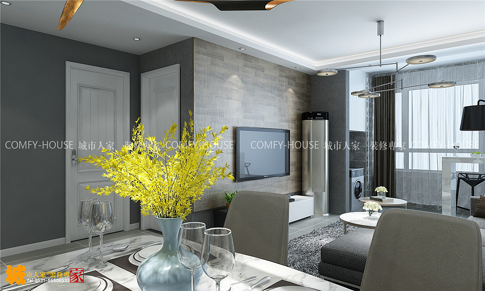 德润天玺90平现代简约风格装修效果图,简约时尚