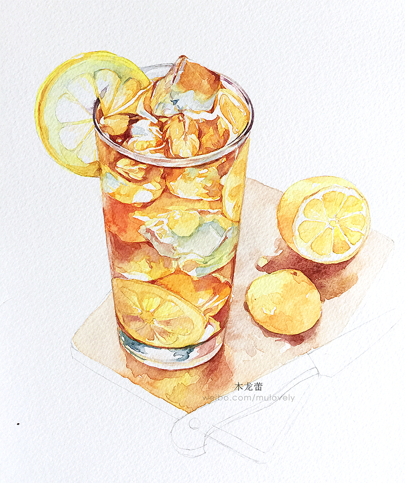 手绘水彩 柠檬冰记录夏天(附步骤)
